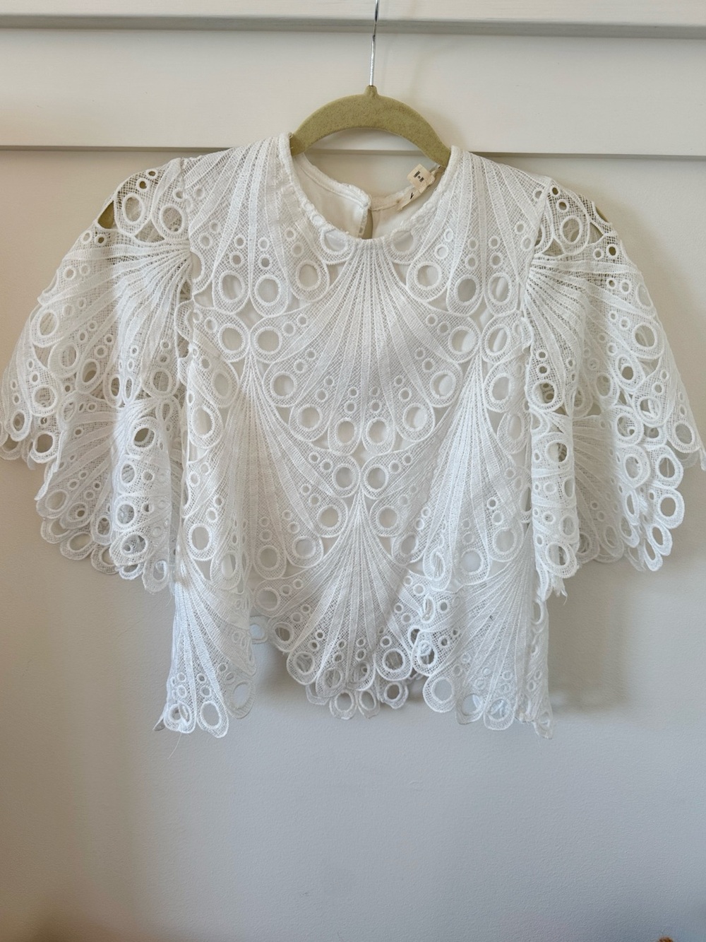 White Lace Flutter-Sleeve Women's Top, XXS